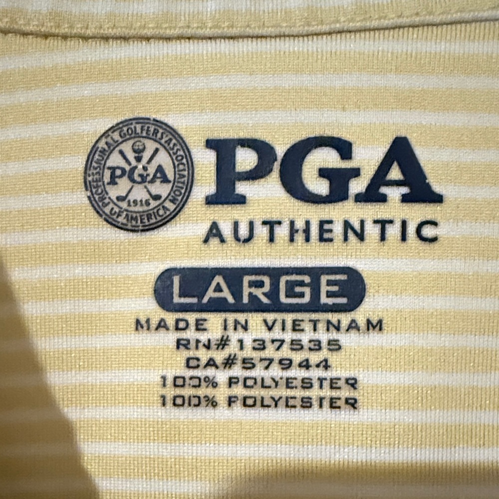 PGA Authentic Men's Yellow and White Striped Golf Polo Shirt - Picture 2 of 4